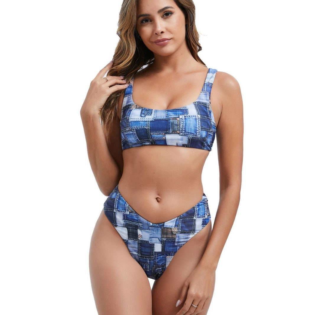 Damen Bikini-Set mit hoch geschnittenem Unterteil und sportlichem Oberteil EB