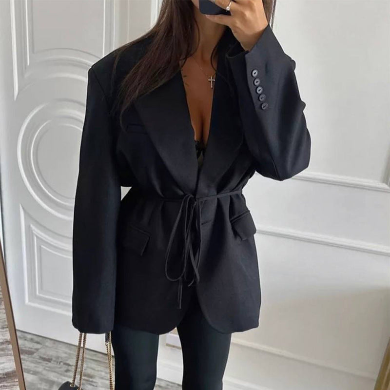 Damen modischer Blazer mit taillierbarem Gürtel EB