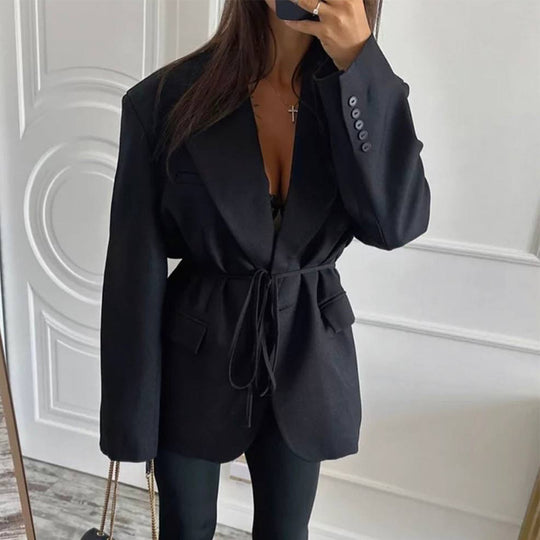 Damen modischer Blazer mit taillierbarem Gürtel EB