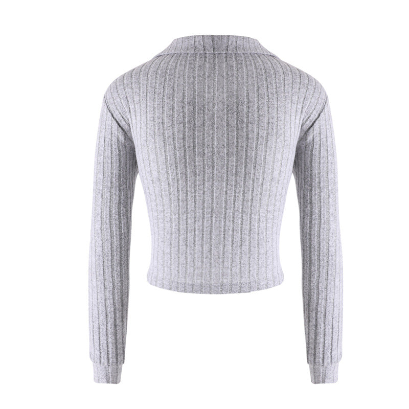 Damen Strickpullover mit klassischem Kragen und Rippstruktur EB