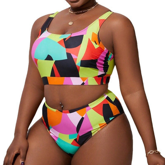 Damen Zweiteiliges Bikini-Set mit modernem geometrischen Muster EB