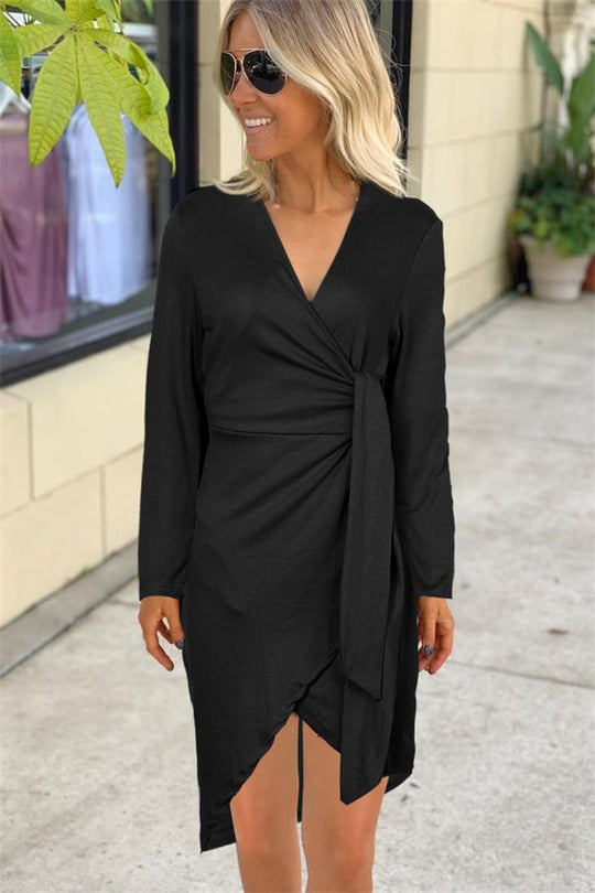 Damen Wickelkleid mit elegantem V-Ausschnitt und seitlichem Schlitz EB
