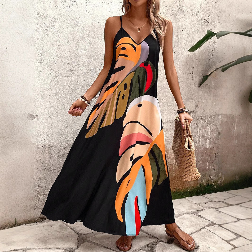 Damen Sommerliches Maxikleid mit buntem Blattdruck EB