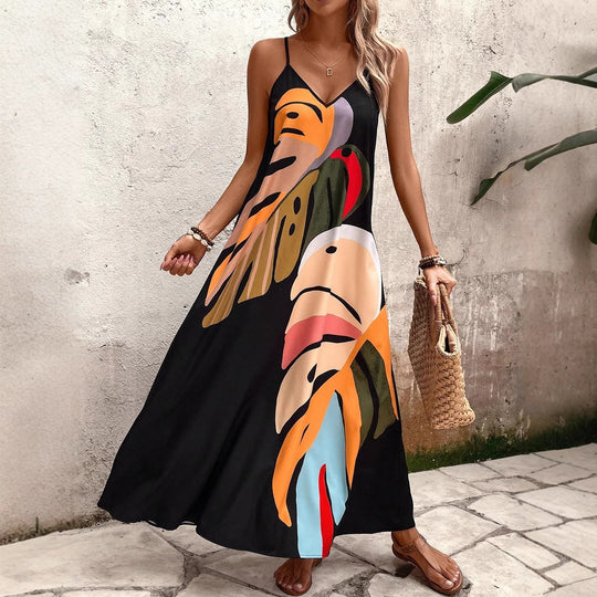 Damen Sommerliches Maxikleid mit buntem Blattdruck EB