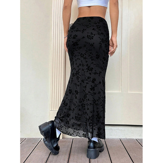 Damen Eleganter Maxirock mit floralem Design und leichtem Stoff EB