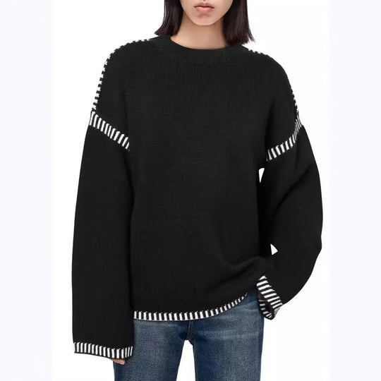 Damen modischer Pullover mit kontrastierenden Ärmelabschlüssen und legerem Schnitt EB