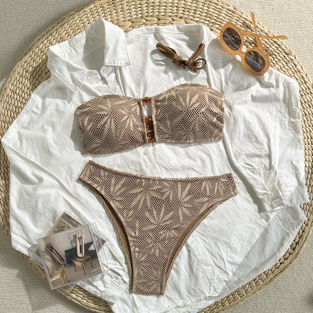 Damen Bandeau-Bikini mit floralem Häkelmuster EB