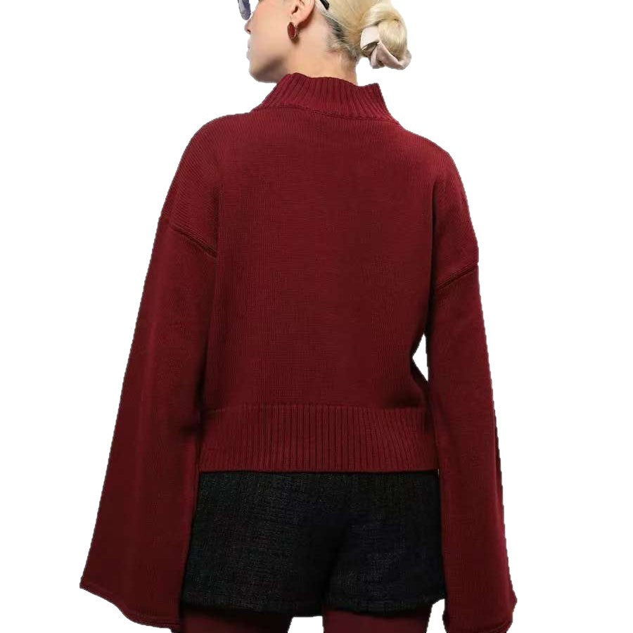 Damen Eleganter Oversized Pullover mit weitem Schnitt und Stehkragen EB