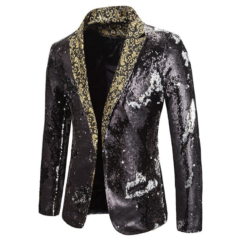 Herren extravagante Pailletten-Blazerjacke EB