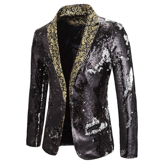 Herren extravagante Pailletten-Blazerjacke EB