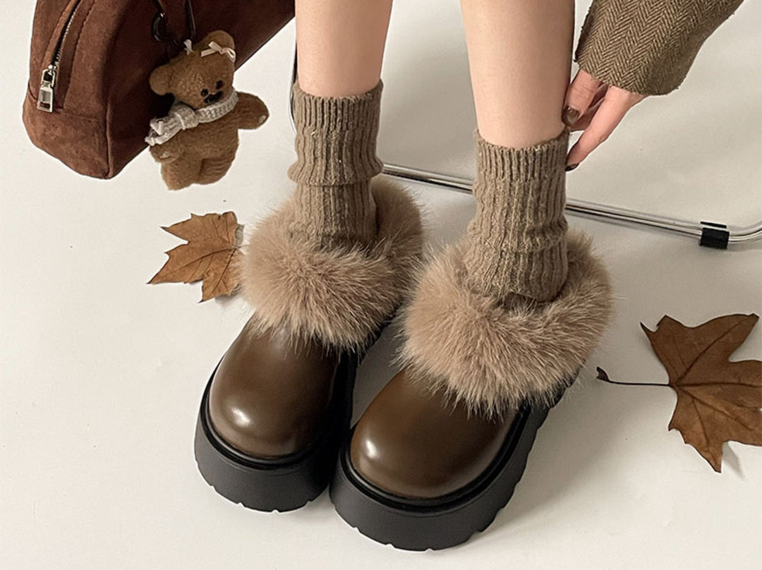 Damen Plüschgefütterte Plateau-Schuhe mit rutschfester Sohle EB