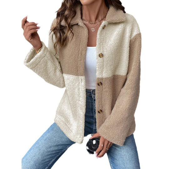Damen kuschelweiche Fleecejacke mit Blockmuster EB