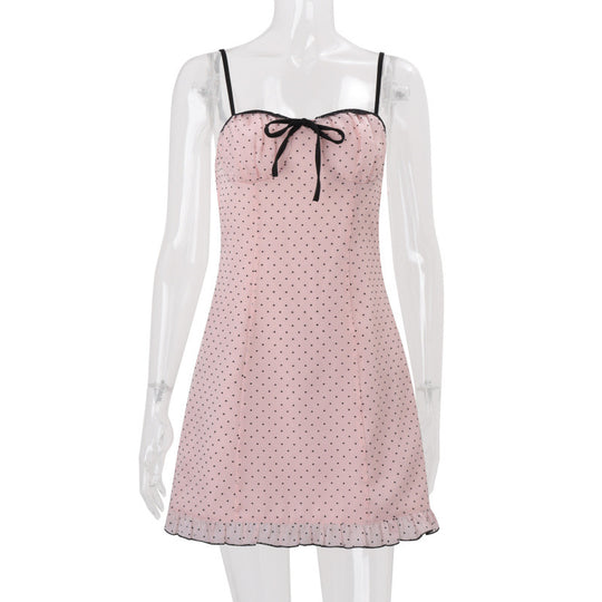 Damen Spaghetti-Trägerkleid mit eleganten Punkten und verstellbaren Riemen EB