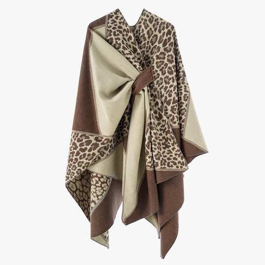 Damen Jacquard-Poncho mit Leopardenmuster und Wollmix-Überwurf EB