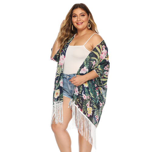 Damen luftiger Strandkimono mit fransigen Akzenten EB