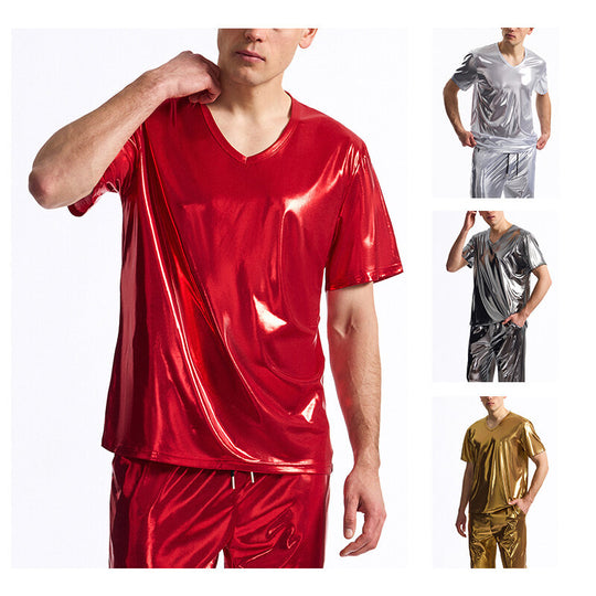 Herren Glänzendes V-Ausschnitt T-Shirt aus hochwertigen Materialien EB