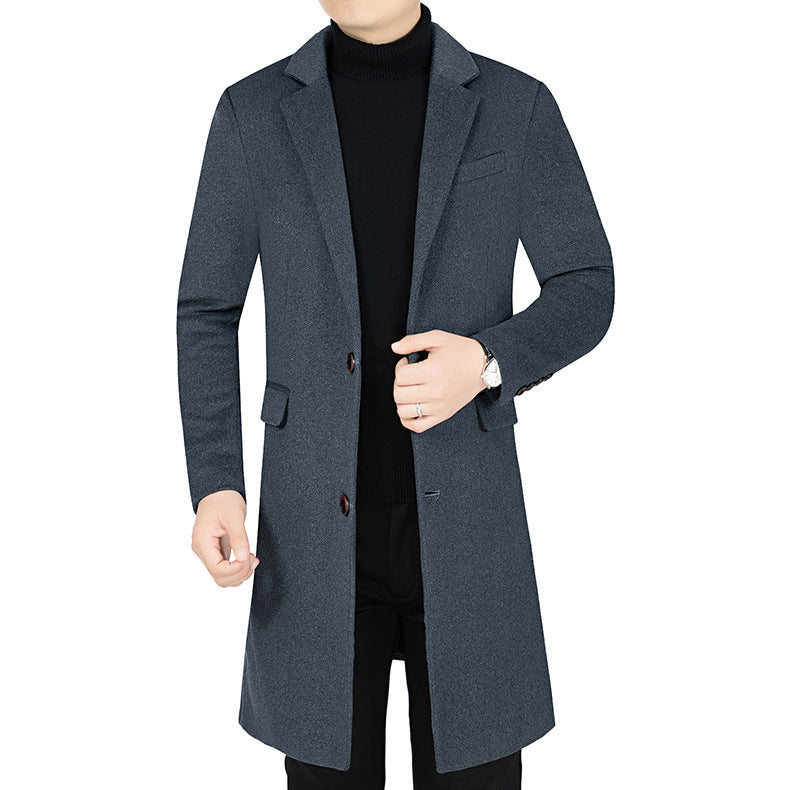 Herren Langer Wollmix-Mantel mit durchgehendem Kunstfell-Futter und schlanker Silhouette EB