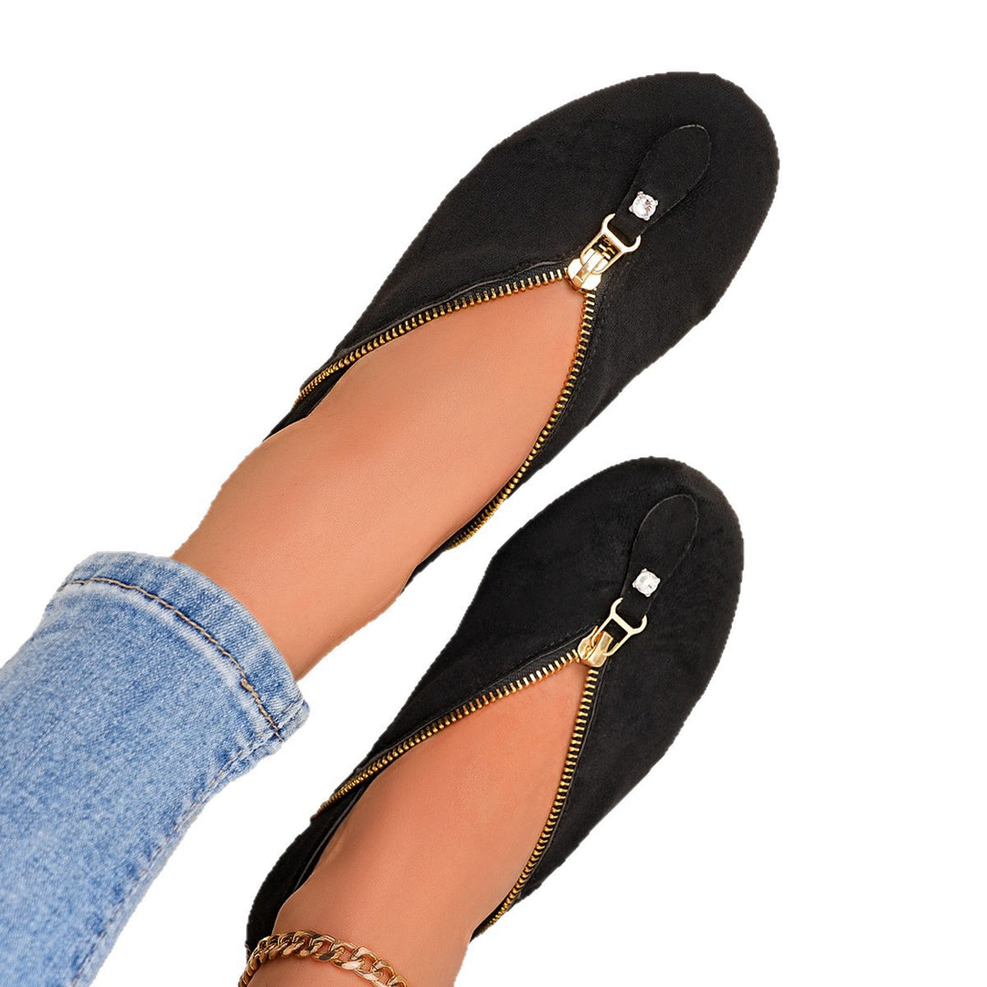 Damen Komfortable Ballerinas mit Reißverschluss EB
