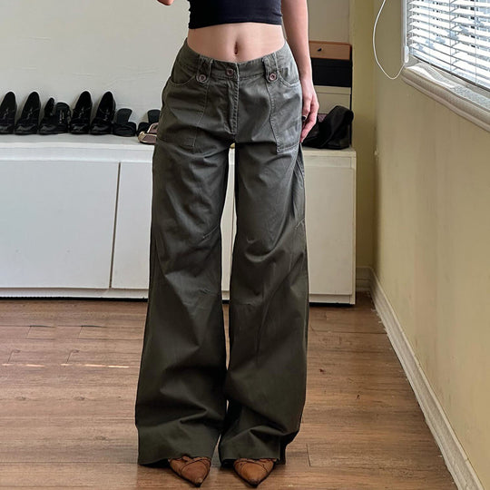Damen weite Cargo-Hosen mit praktischen Taschen und engem Bund EB