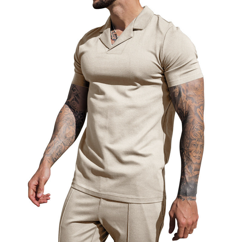 Herren Kurzarm Hemd mit klassischem Henley-Ausschnitt und strukturierter Oberflächenbeschaffenheit EB