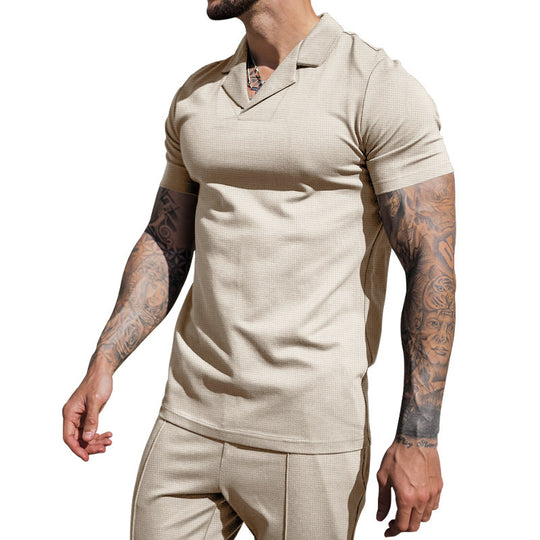 Herren Kurzarm Hemd mit klassischem Henley-Ausschnitt und strukturierter Oberflächenbeschaffenheit EB