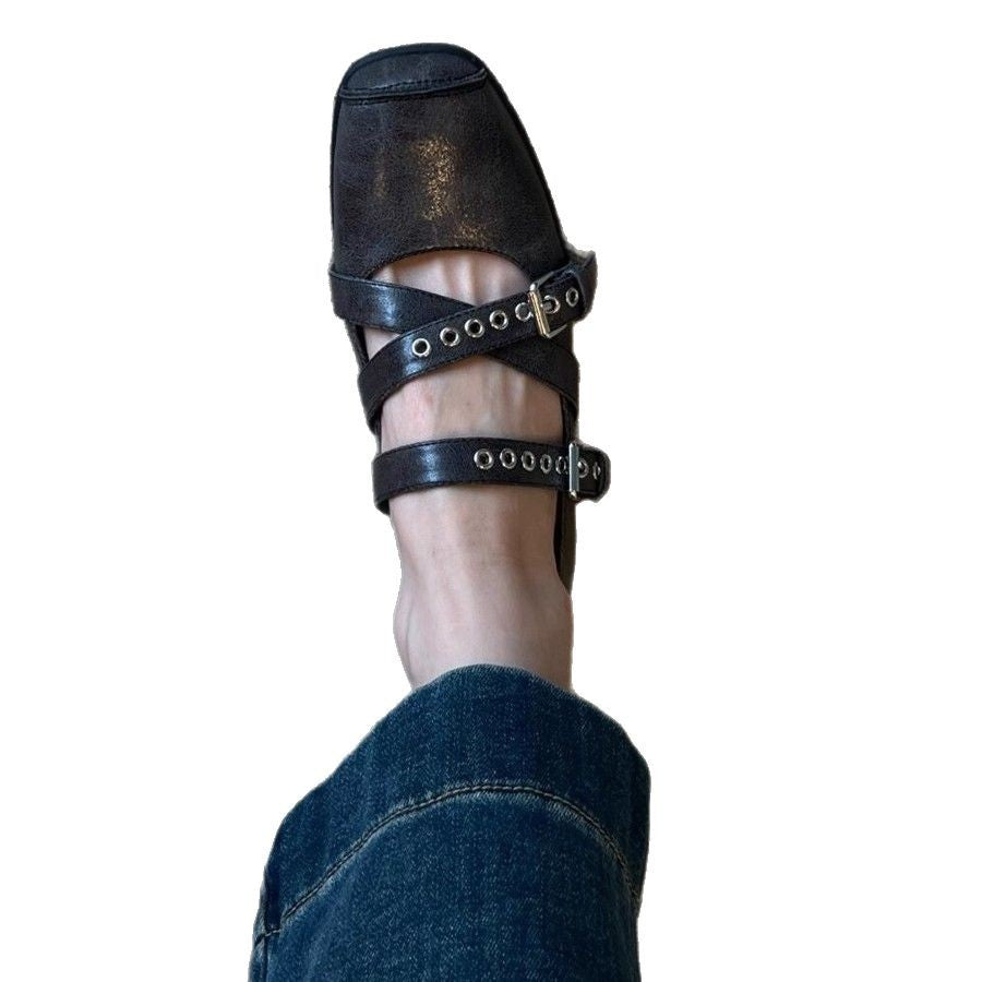 Damen Ballerinas mit dekorativen Riemen und modischen Schnallen EB