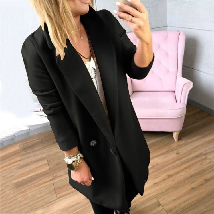 Damen Überlanger, taillierter Mantel mit elegantem Revers und praktischen Taschen EB