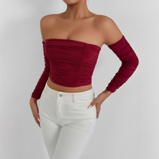 Damen Top mit schulterfreiem Design und raffinierter Raffung EB