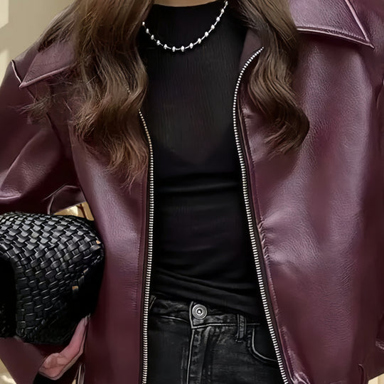 Damen moderne Bikerjacke mit glänzendem Kunstleder EB