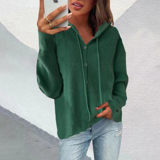 Damen Strickjacke mit Kapuze und Knopfleiste EB