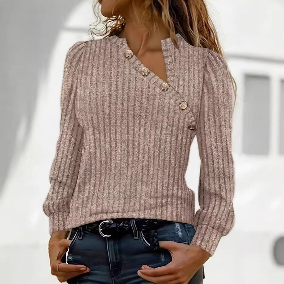 Damen Gerippter Feinstrickpullover mit asymmetrischer Knopfleiste EB