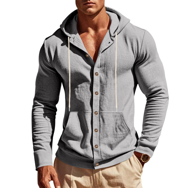 Herren Kapuzenjacke mit Knopfleiste und praktischen Taschen EB