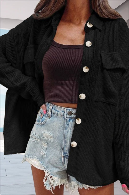 Damen lässige oversized Hemdbluse mit strukturiertem Design und praktischen Taschen EB