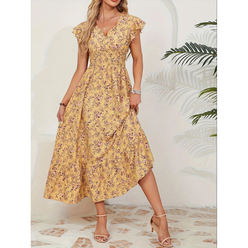 Damen Maxikleid mit floralem Design und voluminösen Ärmeln EB