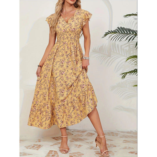 Damen Maxikleid mit floralem Design und voluminösen Ärmeln EB