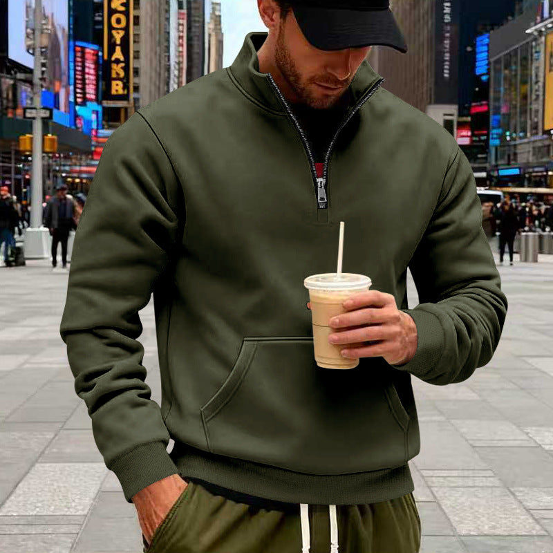 Herren nan Halbzip-Sweatshirt mit Kängurutasche, elastischen Rippbündchen und hohem Stehkragen EB