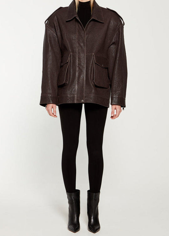 EB | Edge - Dunkelbraune Lederjacke mit Utility-Taschen
