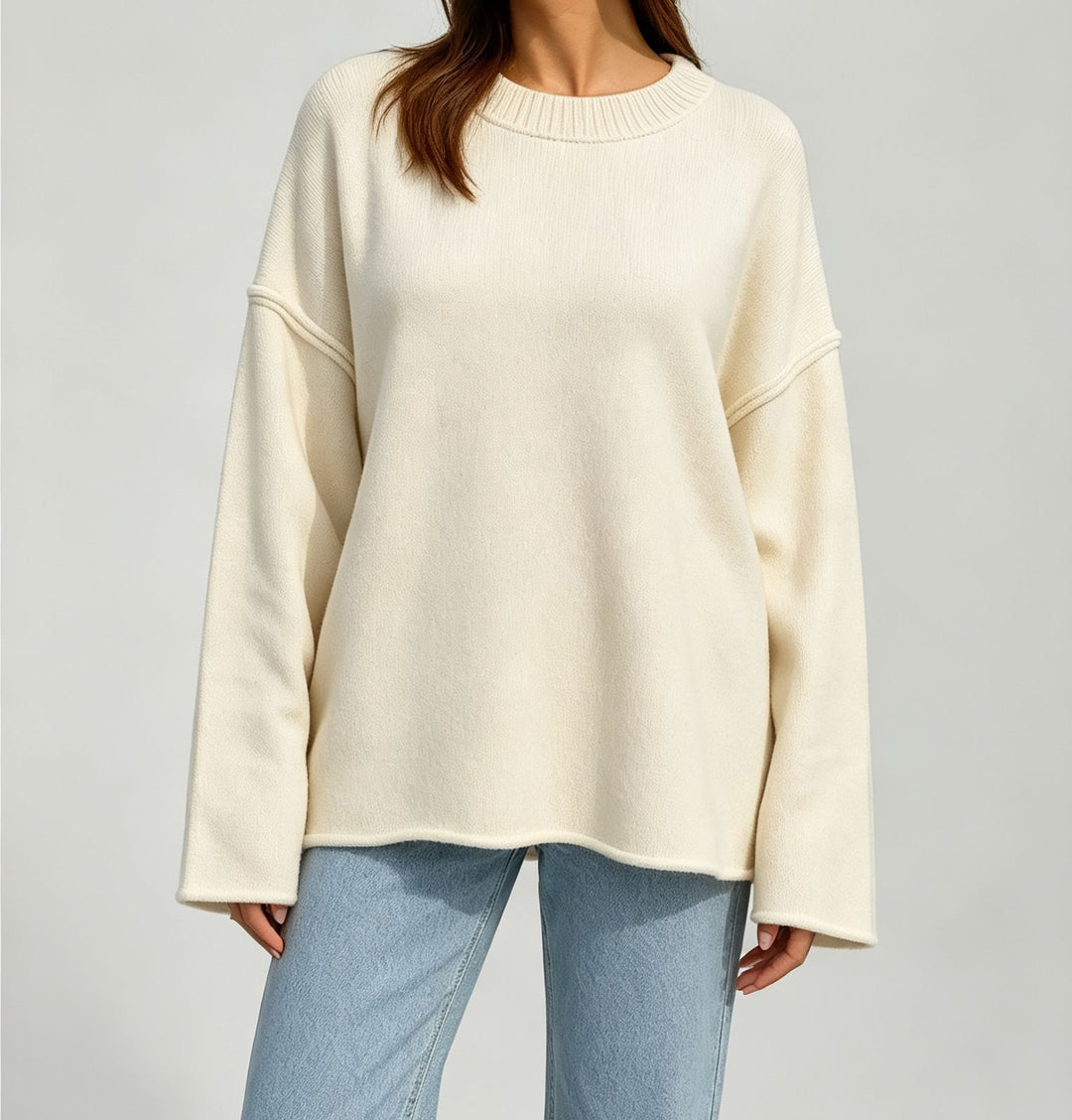 Damen Oversize-Boxy-Pullover mit kurzem Stehkragen und dekorativer Kantennaht EB