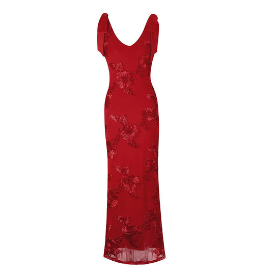 Damen Maxikleid mit floralem Design und elegantem V-Ausschnitt EB