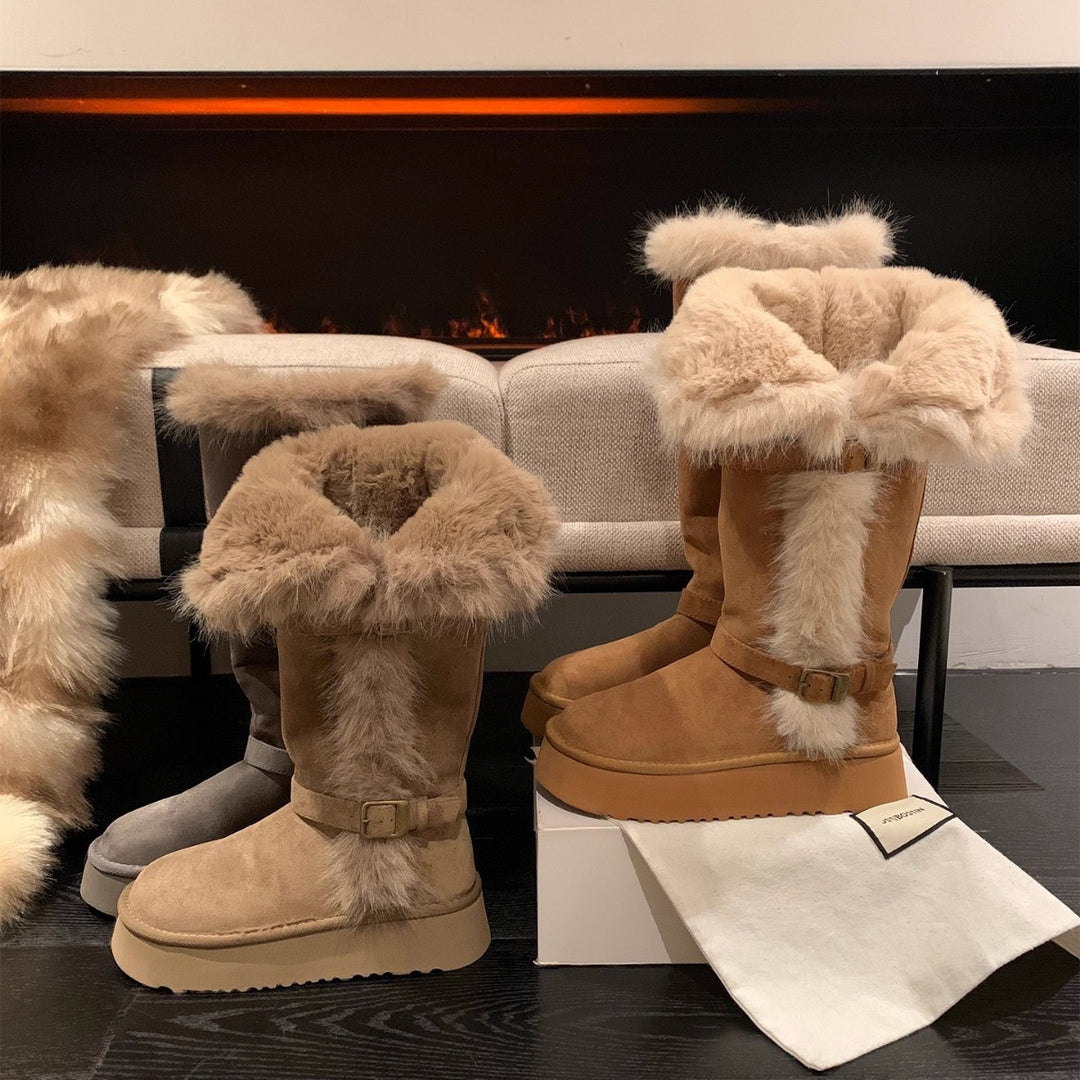 Damen Kuschelige Winterstiefel mit dekorativem Kunstfellabschluss EB