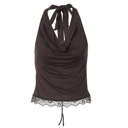 Damen Haltertop mit eleganter Spitzenkante EB