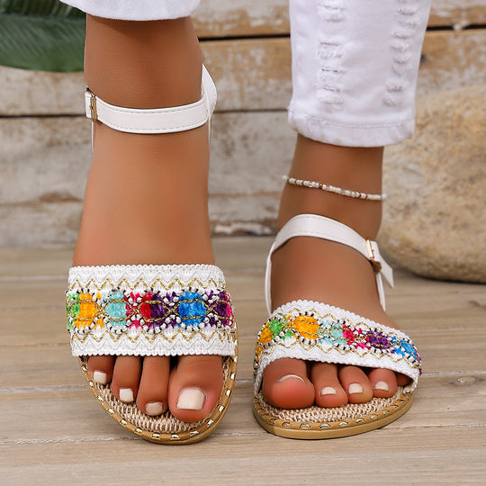 Damen Sommerliche Sandalen mit kunstvollem Perlen-Design EB