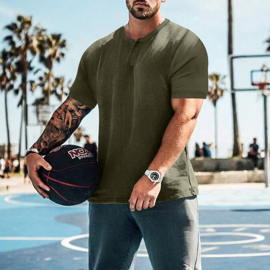 Herren lässiges Kurzarm-Henley-Shirt mit hochwertigem Baumwoll-Mix und praktischem Knopfdesign EB