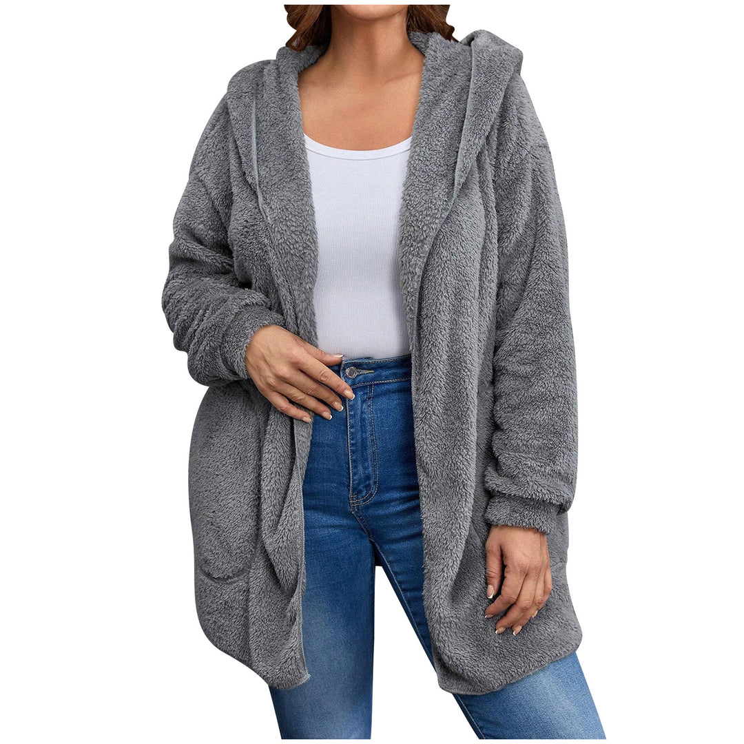 Damen nan kuschelige Teddy-Fleece Kapuzenjacke mit großen Eingrifftaschen und entspannter Silhouette EB