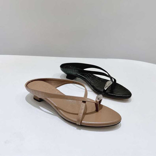 Damen elegante Zehensteg-Sandalen mit modischem Riemendesign und komfortablem Absatz EB