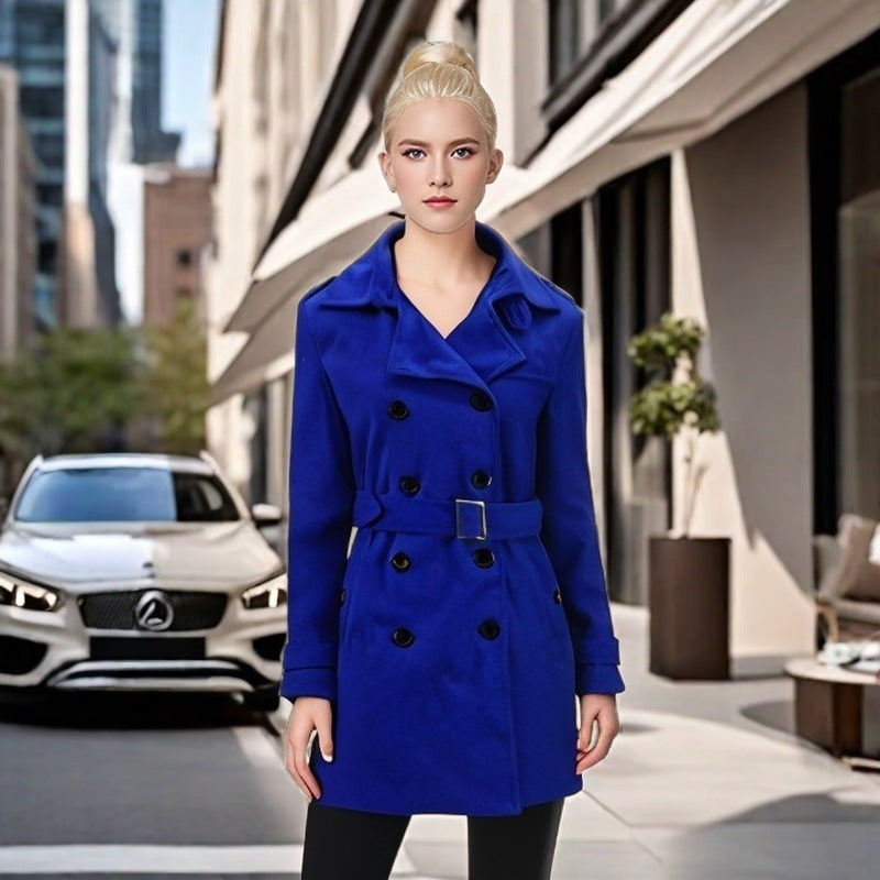 Damen Eleganter Trenchcoat mit Gürtel und kontrastierenden Knöpfen EB