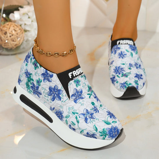 Damen Modische Slip-On Sneakers mit floralem Design EB