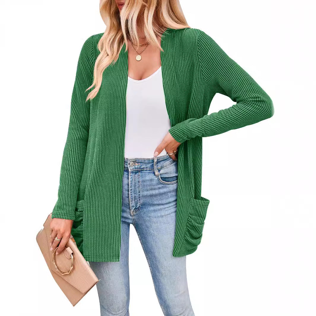 Damen Strickjacke mit Raffung und praktischen Taschen EB