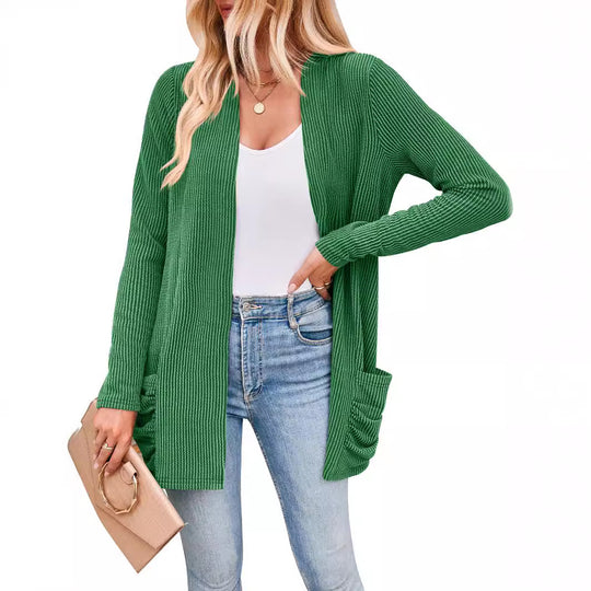Damen Strickjacke mit Raffung und praktischen Taschen EB