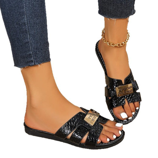 Damen modische Slipper mit eleganter Schmuck-Applikation EB